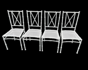Vintage faux bamboo cast aluminum chairs - a collection of four.  POWDER COATED!