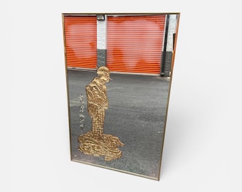 Vintage Eglomise Reverse Painted Asian Mirror with Gilded Frame