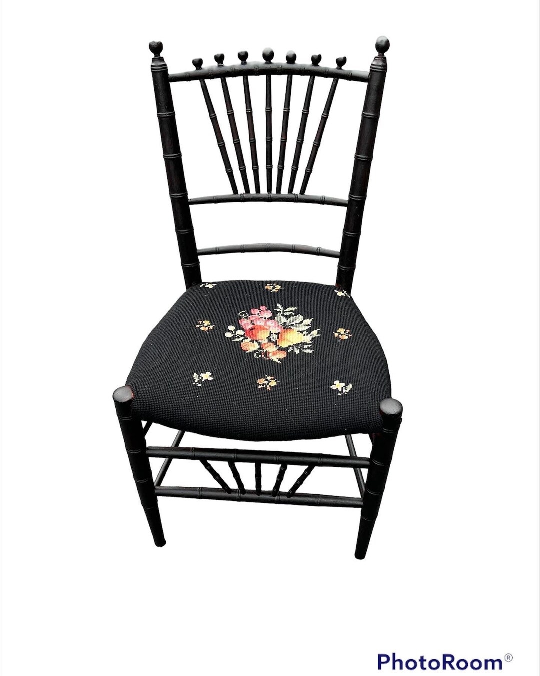 Beautiful Vintage Faux Bamboo Chiavari Chair With Embroidered Etsy