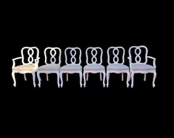 Set of 6 Vintage Dining Chairs: Figure Eight Design, Newly Painted, Upholstered