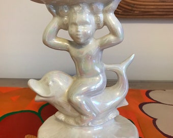 Pretty vintage cherub and dolphin soap / trinket dish