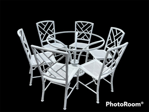 Vintage Meadowcraft Faux Bamboo Cast Aluminum Table and Six Chairs