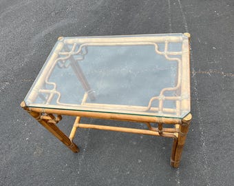 Vintage McGuire leather wrapped bamboo table.