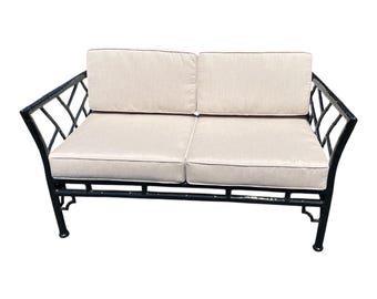 Vintage Meadowcraft cast aluminum faux bamboo loveseat with all new Sunbrella cushions