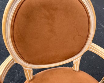 Set of Six Vintage Louis XVI Dining Chairs – Custom Design, Neutral Fabric