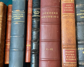 44 Vintage Danish Leather Bound Books – Library Display Collection
