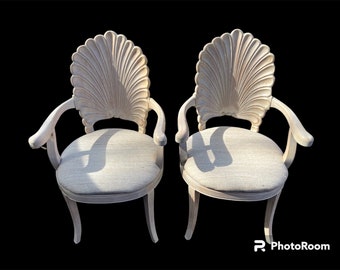 Stunning pair of vintage shell back grotto style chairs