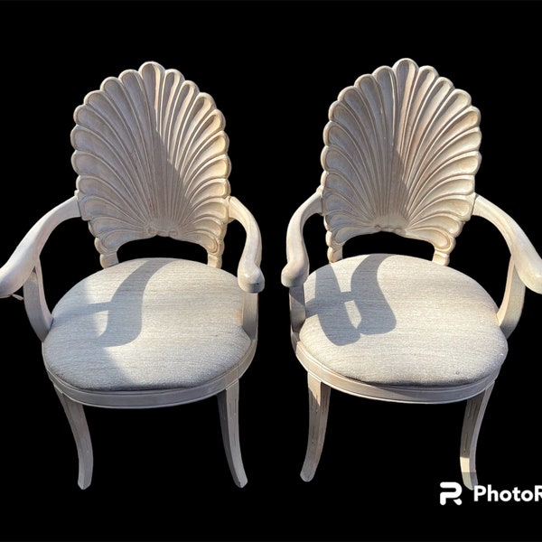 Stunning pair of vintage shell back grotto style chairs