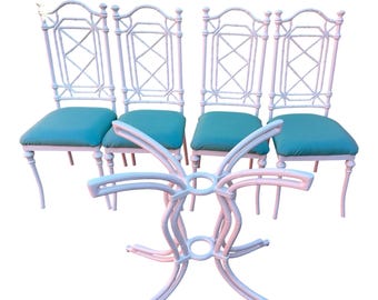 Vintage Kessler Faux Bamboo Cast Aluminum Chairs (Set of 4) with Table Base