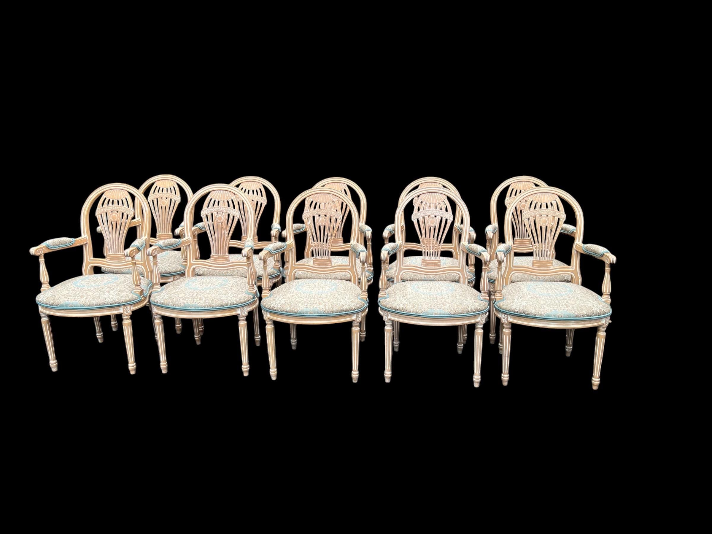 Vintage Balloon Back Dining Chairs - Set of 10 Ikat Upholstery
