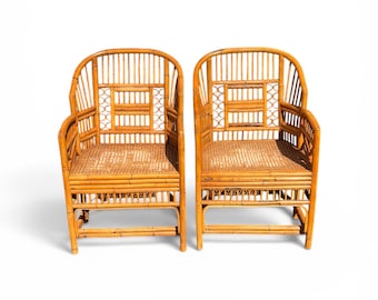 Vintage Brighton Bamboo Cane Chairs – Coastal Boho Style Pair