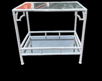 Vintage Meadowcraft Faux Bamboo Table with Glass Shelves – Gloss White