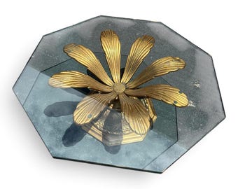 Hollywood Regency Gilded Metal Flower Petal Coffee Table (Arthur Court Style)