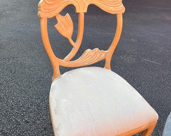1980s Phyllis Morris Inspired Dining Set: Lotus Carved Wood, Lime Wash Finish
