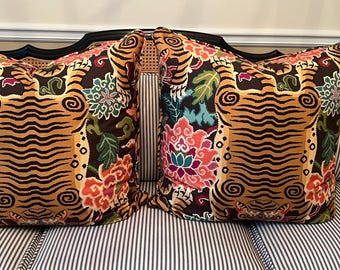 Chinoiserie Tiger Floral Print Decorative Pillow 24” Square