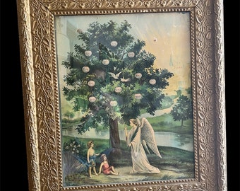 Antique print Tree of Life - gorgeous ornate frame