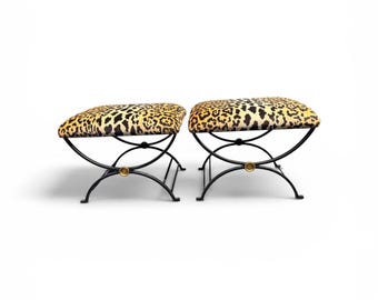 Vintage Ottomans all new velvet leopard upholstery