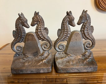 Great vintage pair of seahorse bookends