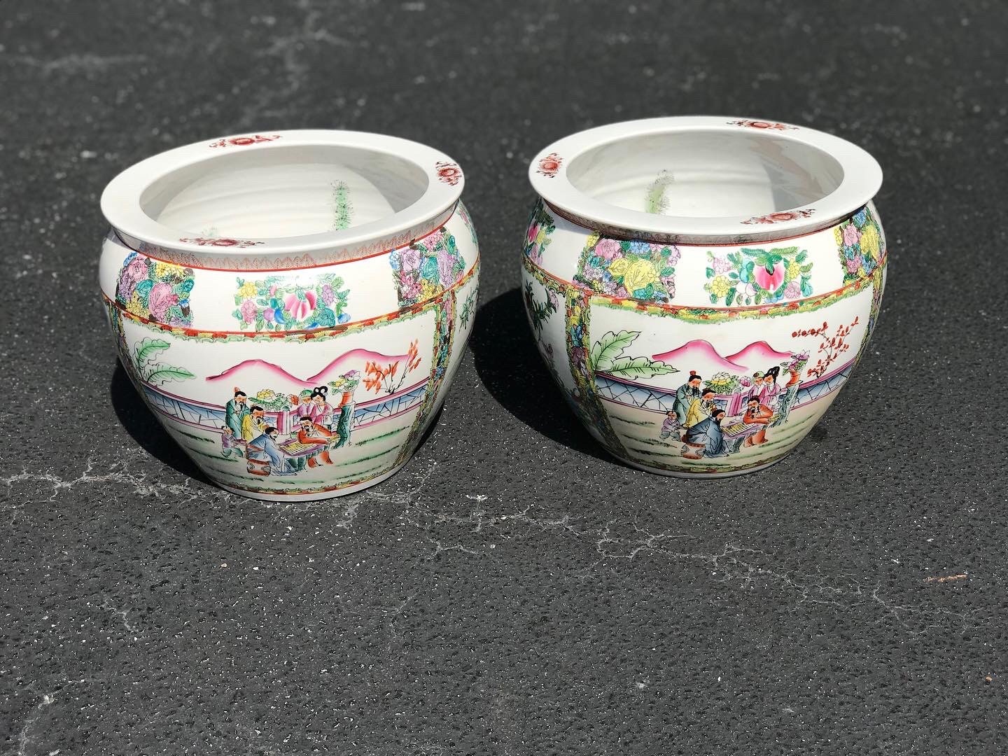 Pair Beautiful vintage Chinese decorated fish bowls Etsy