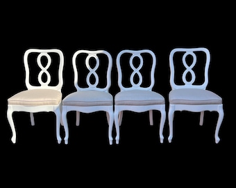 Set of 4 Vintage Dining Chairs: Figure Eight Design, New Paint, Neutral Upholstery