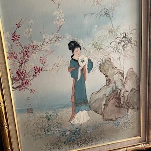 Two beautiful hand painted Asian themed paintings in faux bamboo frames image 5