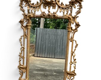Vintage Italian Chippendale Pagoda Mirror with Bells – Ornate Gold Frame