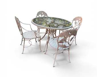 Vintage coastal cast aluminum lily dining set