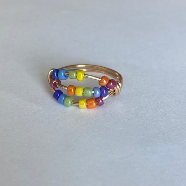 Rainbow Fidget Rings for daughter/ children / Kids / Worry Ring Beads