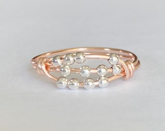 Rose Gold Fidget Ring with Sterling Silver / Rose Gold and silver worry ring