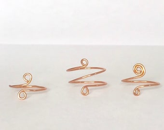 Set of Toe Rings / Spiral Toe Rings / Copper Toe Rings / Knuckle Rings