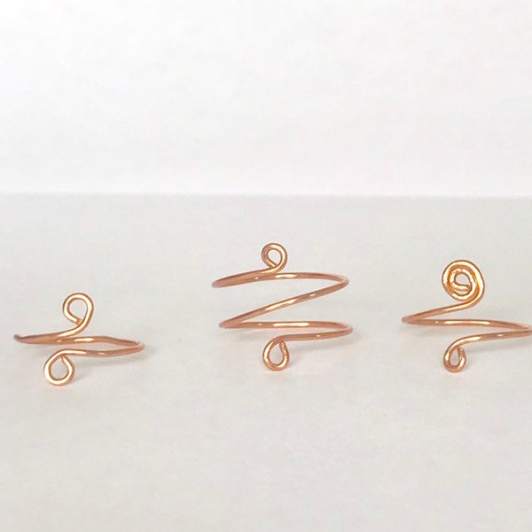 Set of Toe Rings / Spiral Toe Rings / Copper Toe Rings / Knuckle Rings