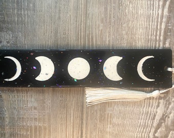 Solar Eclipse Moon Phases Black and white resin bookmark