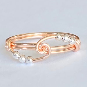 Rose Gold Fidget Ring with Sterling Silver Beads / Rose Gold and Silver Worry Ring