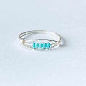 Turquoise Seed Beads Fidget Ring / Worry Ring / Spinner Ring with Gold Band / Silver Band Worry Ring