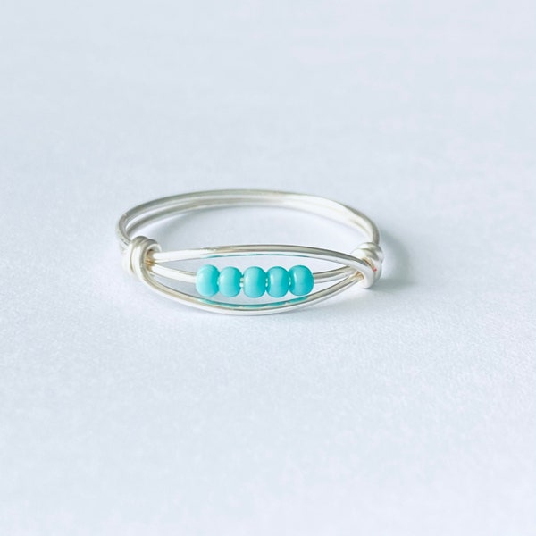 Turquoise Seed Beads Fidget Ring / Worry Ring / Spinner Ring with Gold Band / Silver Band Worry Ring