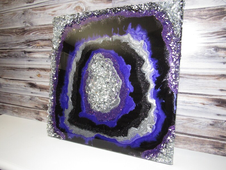 Geode Resin Art Purple Black & Silver Geode Wall Decor Etsy