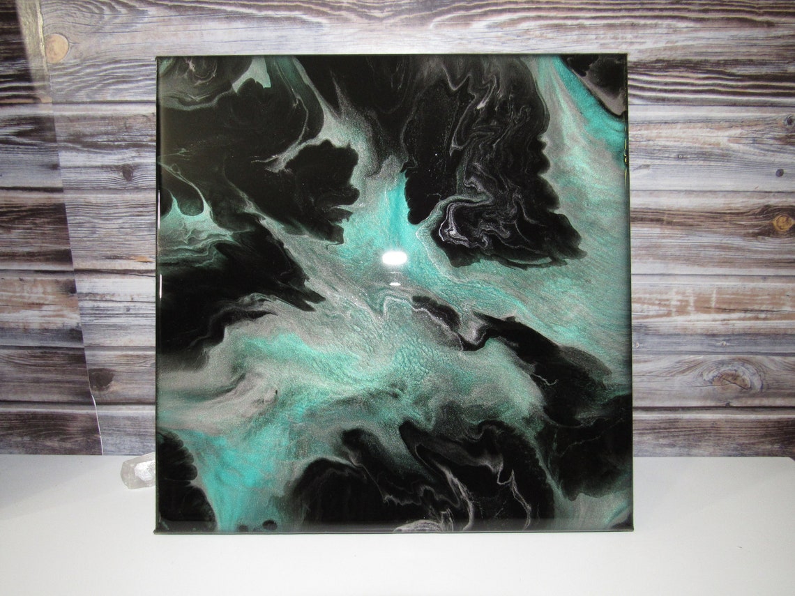Jade Teal Green & Black Resin Art Wall Decor Modern Etsy
