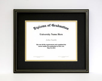 Diploma and Document Frame with Matting, Black With Gold Pin Stripes