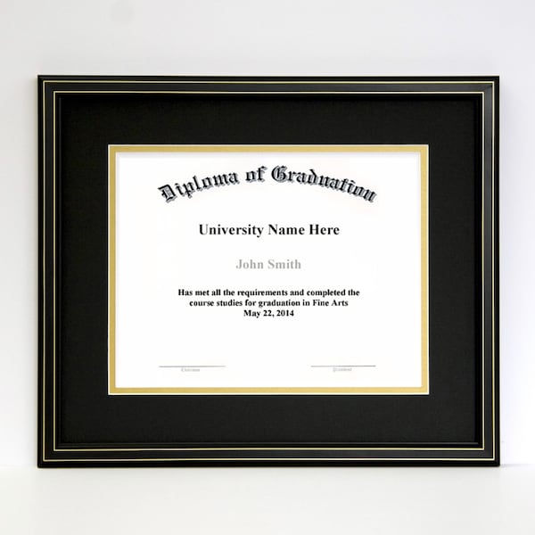 Diploma and Document Frame with Matting, Black With Gold Pin Stripes