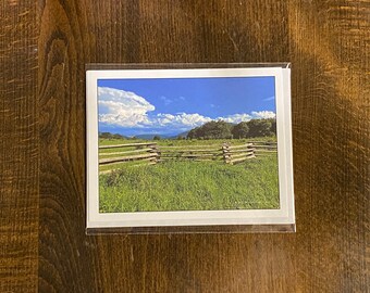 Note Card Greeting Card Mountains Landscape Rustic Fence Photography Stationery