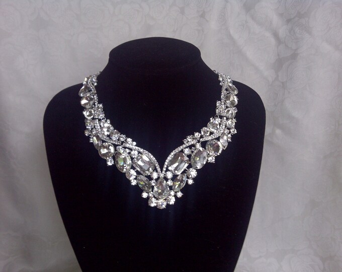 Bridal Jewelry Bridal Bib Necklace Wedding Necklace Crystal Etsy