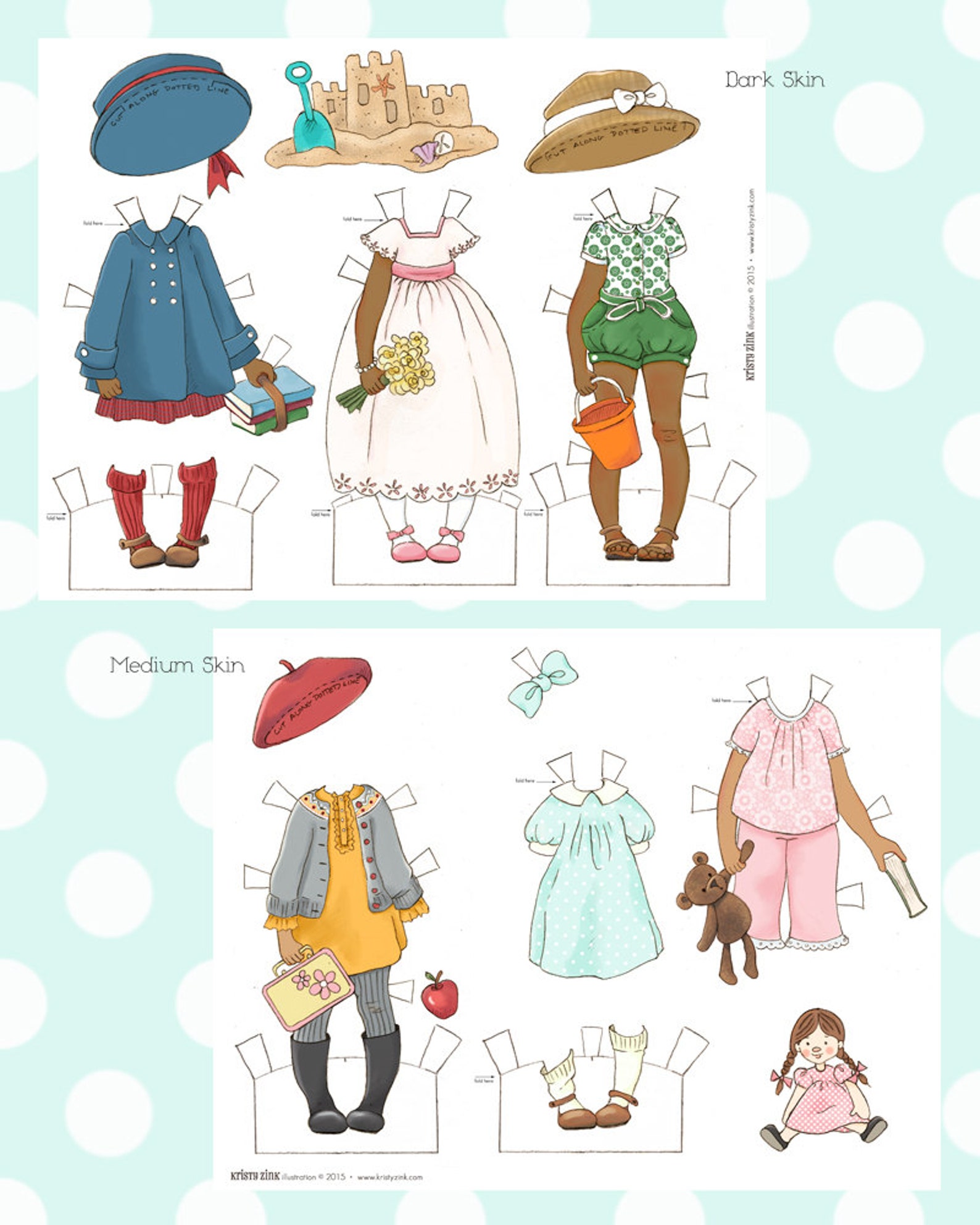 Paper Dolls Dress-up Doll Set Black Hair Medium and Dark | Etsy