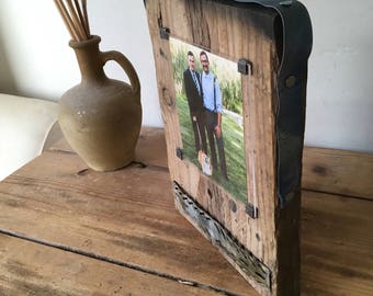 Handmade  wedding photo frame - bespoke  - free standing photo frame  - one of a kind - 5th wedding anniversary - love - industrial vibes