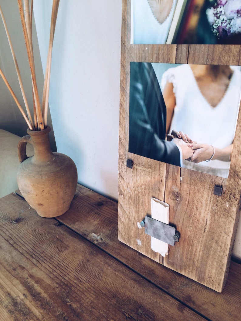 Bespoke Industrial Note Holder reclaimed wood frame photo frame 5th wedding anniversary handmade wedding gift one of a kind image 8