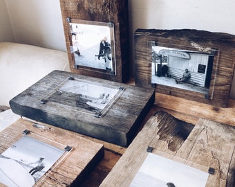 Bespoke handmade photo frames - made from unique pieces reclaimed wood , driftwood and Sea Defences - one of a kind - handcrafted - natural