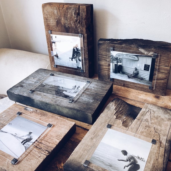 Bespoke handmade photo frames - made from unique pieces reclaimed wood , driftwood and Sea Defences - one of a kind - handcrafted - natural