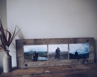 Handmade photo frame - one off - unique photo frame - Reclaimed wood  - bespoke - one of a kind - landscape frame - mountain climbers