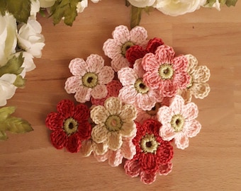 15pcs Crochet Flowers in Shabby Chic Colors -  1.6 inch or 4 cm
