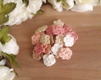 20pcs Small Crochet Flowers - 1 inch or 2,5 cm - Shabby Chic Colors