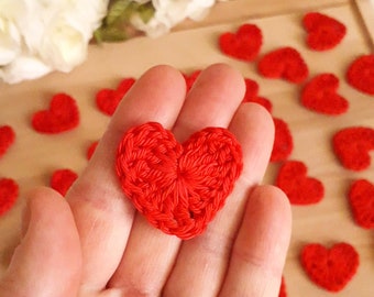 24pcs Small Lipstick Crochet Hearts - 1 1/4 inch or 3 cm